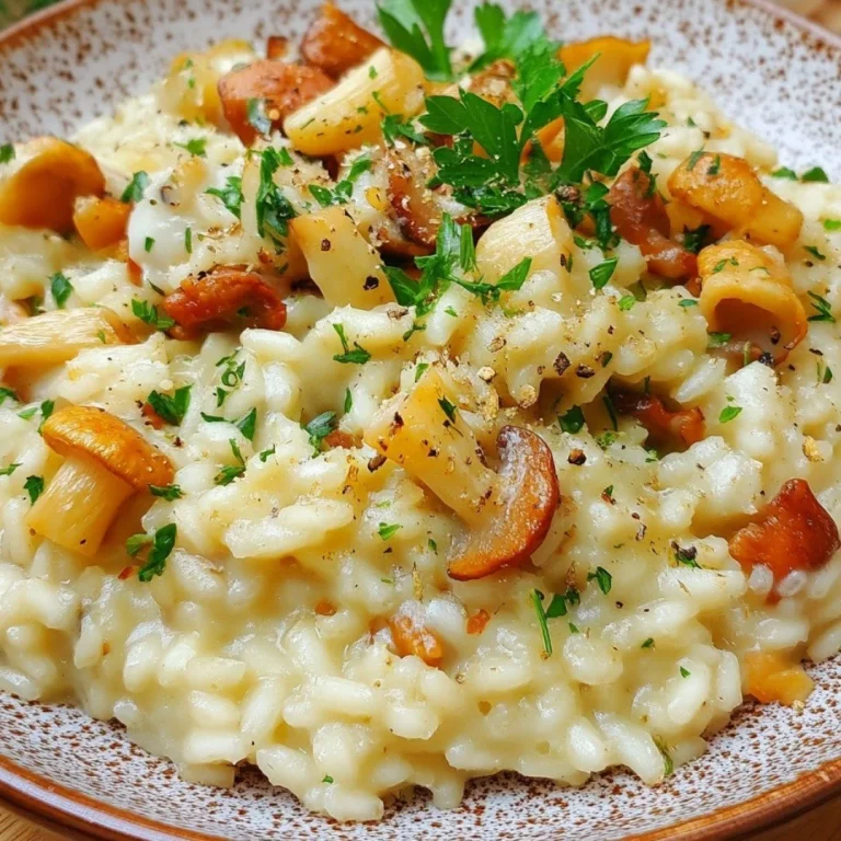 Creamy chanterelle risotto garnished with herbs and mushrooms