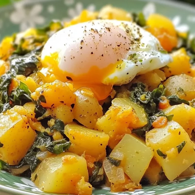 Sautéed chard with potatoes and poached egg on a plate