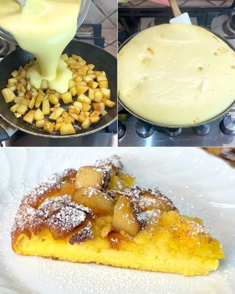 Apfelomelette mit Zimt und Zitrone auf einem Teller serviert