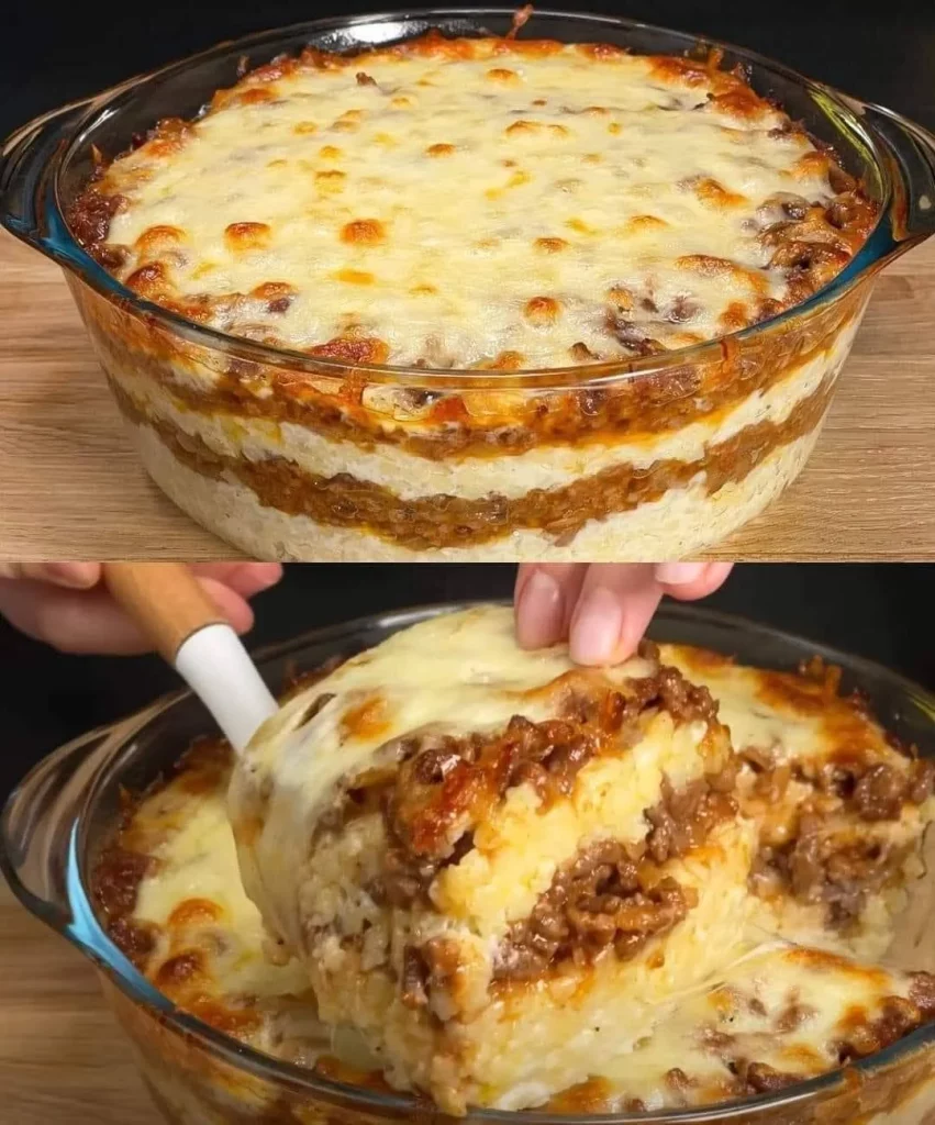Auflauf mit Stellini-Pasta und Hackfleisch auf einem Teller