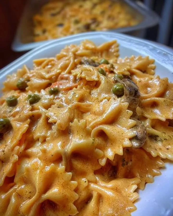 Piatto di Farfalle alla Boscaiola con funghi e pancetta