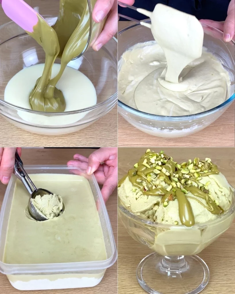 Pistaziencreme-Dessert in einer eleganten Schale serviert