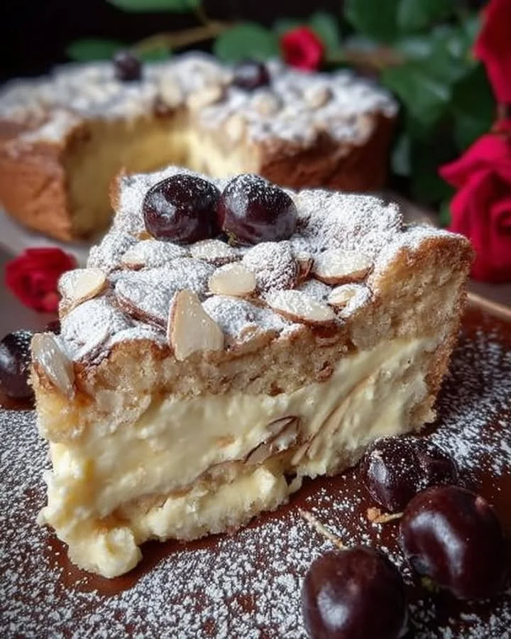 Fetta di Torta della Nonna con crema pasticcera e pinoli