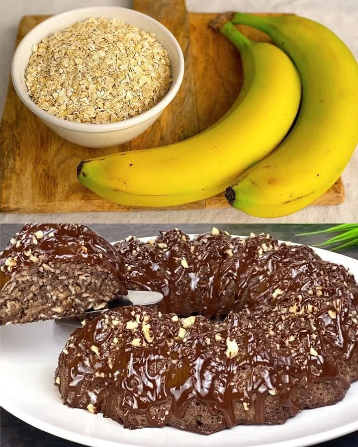 Torta di avena al cacao con banane e noci, un dessert sano e delizioso