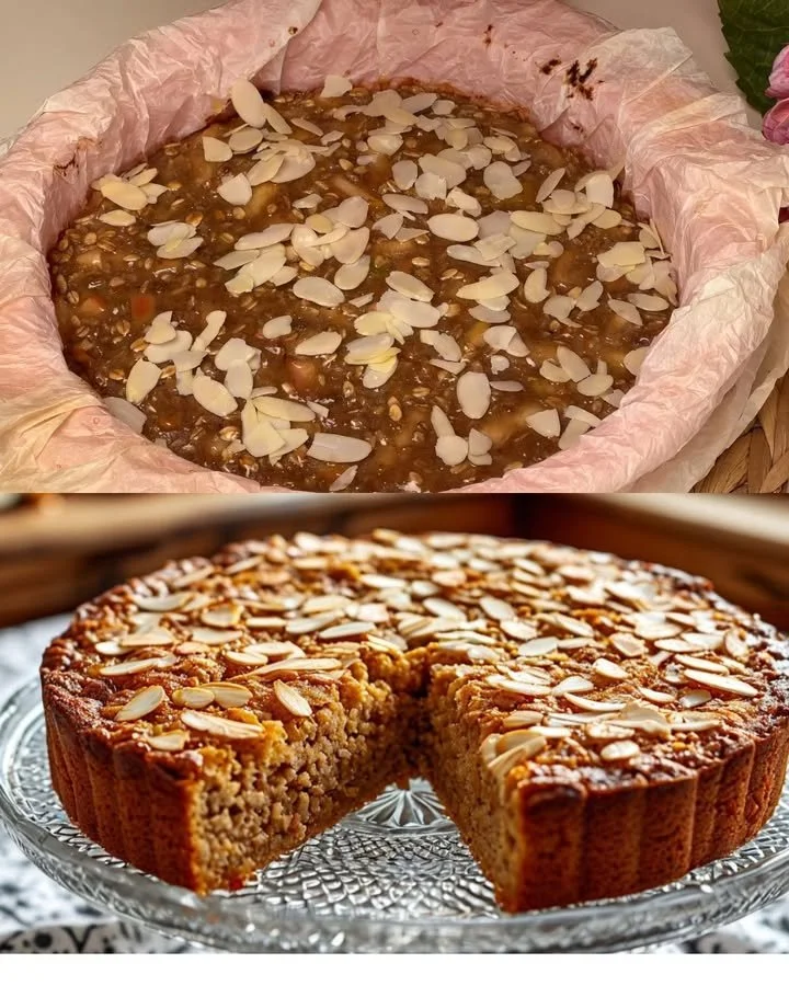 Torta di Avena e Banana appena sfornata con decorazione di frutta fresca