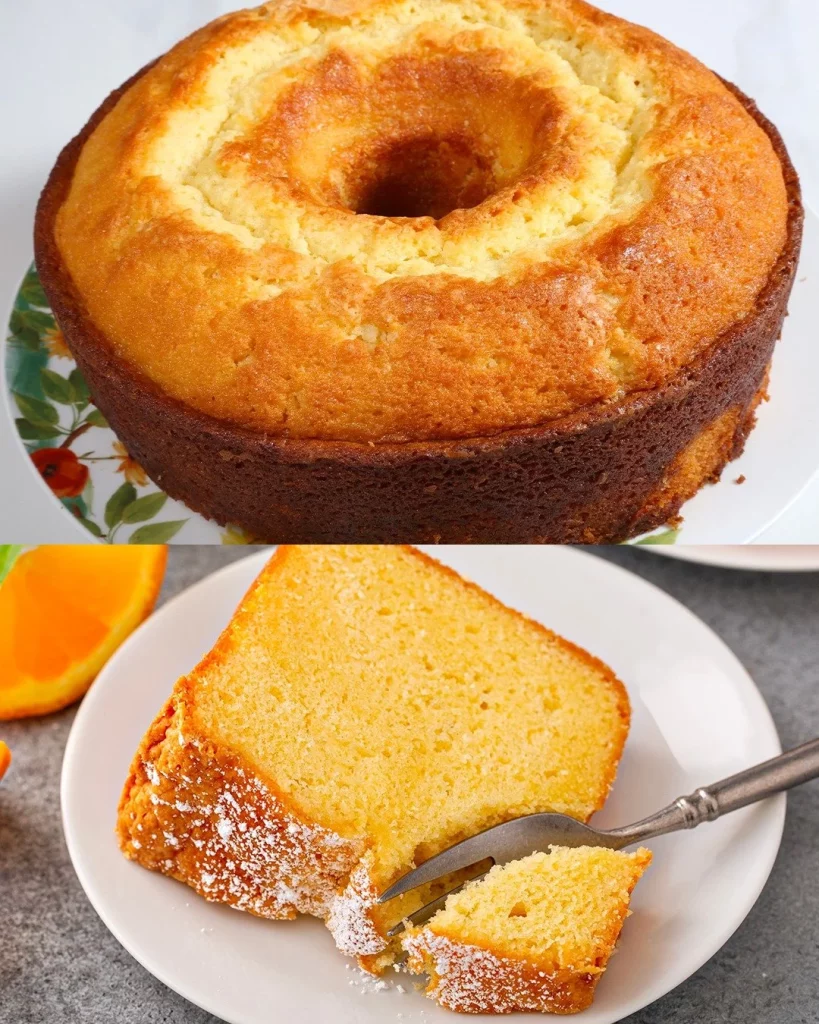 Zitronenkuchen mit Zitronenscheiben dekoriert auf einem Teller
